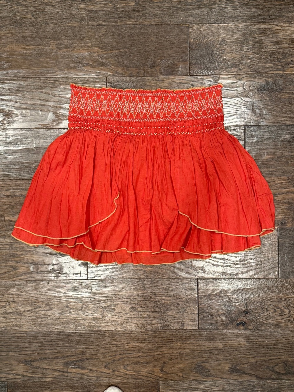 Free People Red Smocked Waist Circle Skirt